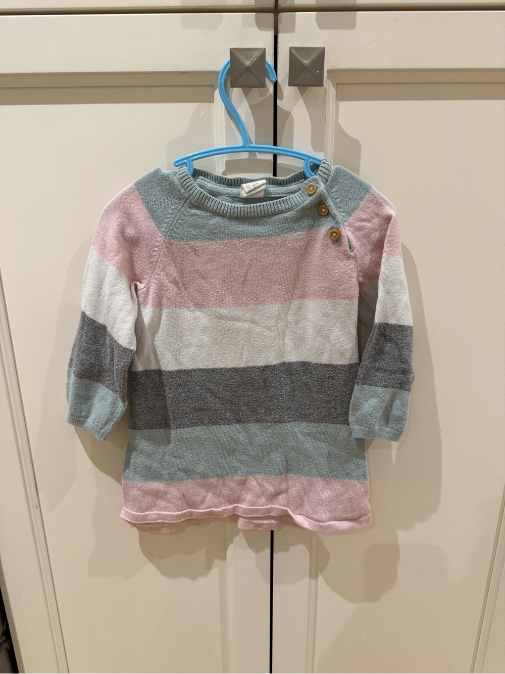 H&M 12m Striped Knit Long-Sleeve dress- Pastel Multi